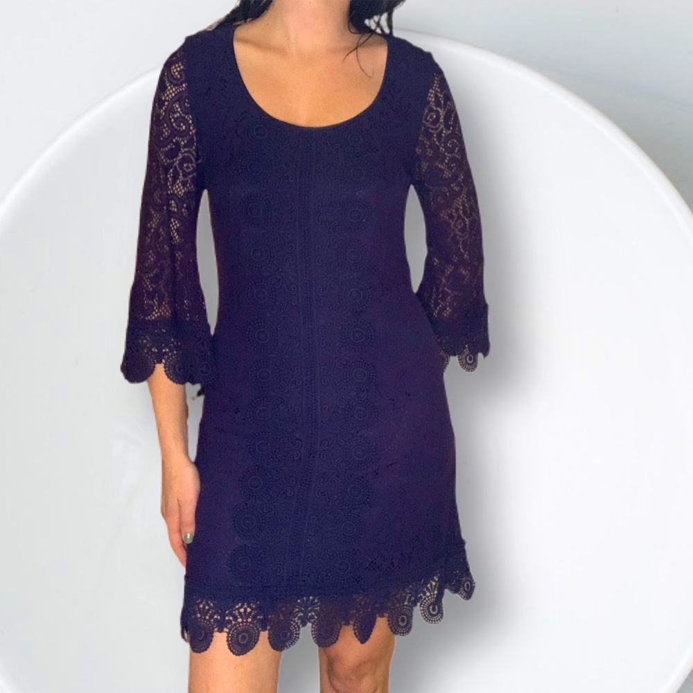 Navy Long Sleeve Lace Dress